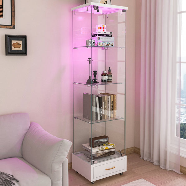 English Elm Modern Glass Display Cabinet With Led Lights, Quick-Assembly 4-Shelf Storage For Collectibles & Decor W241P268239