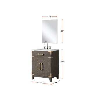 English Elm Brown Oak Single Bath Vanity 24" W x 18" D with Acrylic Top, 18" Mirror & Chrome Gooseneck Faucet Set B2731S02000