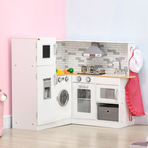 English Elm Qaba Wooden Corner Play Kitchen with Sound Effects Oven Ice Maker and Washing Machine W2225P217655