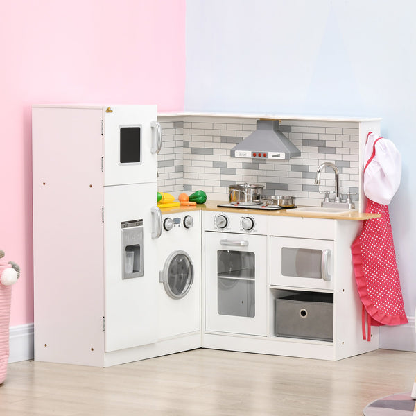 English Elm Qaba Wooden Corner Play Kitchen with Sound Effects Oven Ice Maker and Washing Machine W2225P217655