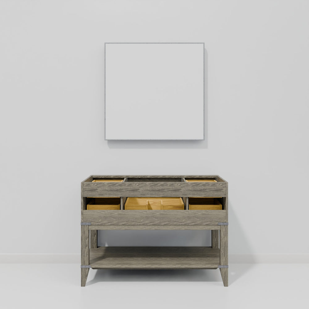 English Elm Grey Oak Single Bath Vanity With White Quartz Top & 46-Inch Mirror – Modern Storage & Style Upgrade B2731S01529