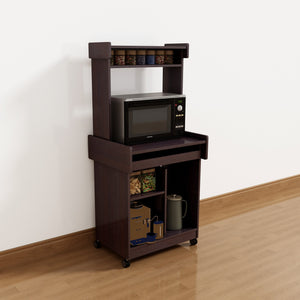 English Elm Microwave Mobile Cart with Hutch and Locking Castors — Versatile Coffee, Office & Appliance Station Espresso B107P283308
