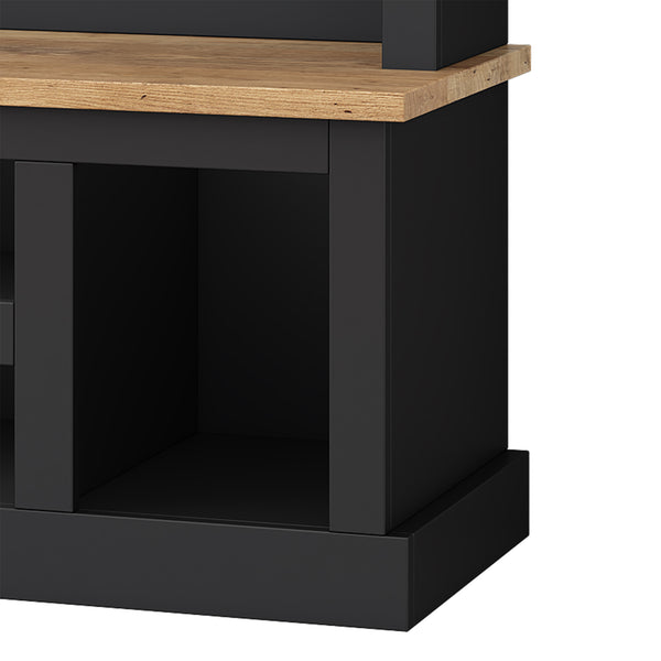 English Elm Hall Tree with Silver Hooks Open Shelving and Wood Grain Bench for Entryway Storage WF326066AAB