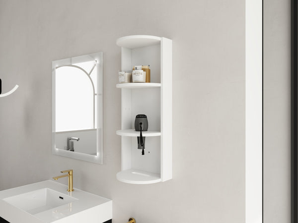 English Elm 12" Bathroom Wall-Mounted Storage Rack with Three-Tier Floating Shelves, Durable Scratch-Resistant Plywood Organizing Solution Glossy White W999P277165