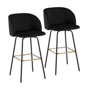 English Elm Fixed-height Swivel Barstools Velvet Seat Gold Footrest Glam Kitchen Island Set of 2 Black B202S01908