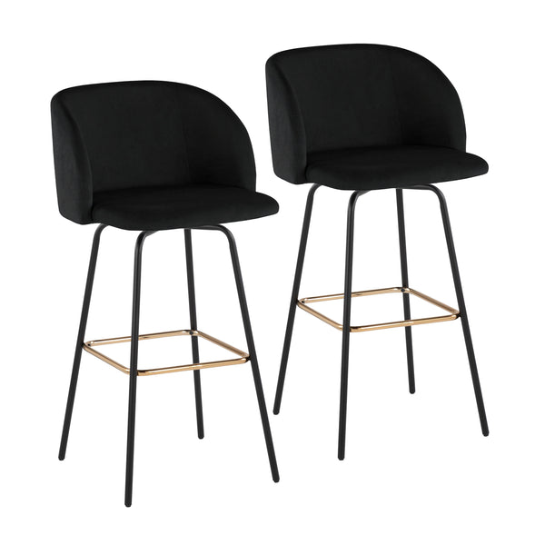 English Elm Fixed-height Swivel Barstools Velvet Seat Gold Footrest Glam Kitchen Island Set of 2 Black B202S01908