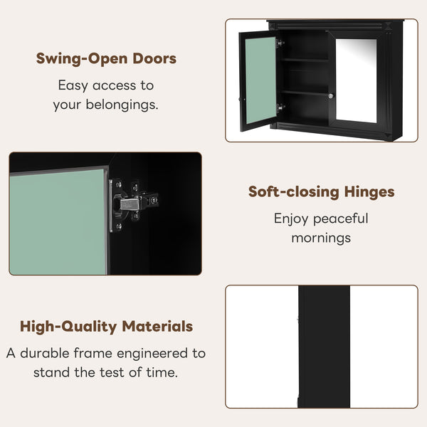 English Elm 36'' Wall Mounted Medicine Cabinet with Dual Mirrors Soft Close Doors Bathroom Storage Black N710P371186B