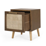 Christopher Knight Home® - Noble House - Hulett Contemporary End Table With Storage, Walnut, Natural, And Antique Gold