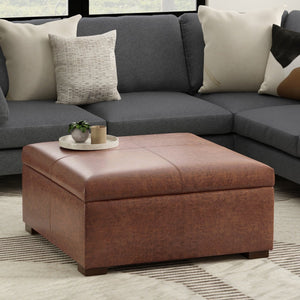 English Elm Gabbie Square Coffee Table Storage Ottoman - Stylish Faux Leather, Multi-Use Design For Every Home B136P252683