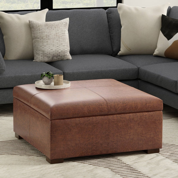 English Elm Gabbie Square Coffee Table Storage Ottoman - Stylish Faux Leather, Multi-Use Design For Every Home B136P252683