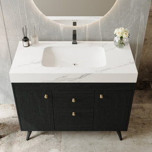 English Elm 36" Freestanding Bathroom Vanity Sintered Stone Top Ceramic Sink Stainless Steel Legs Black,Gold,White W3136S00072
