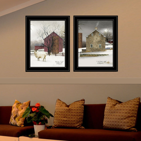 English Elm "cold Winter" Billy Jacobs 2-piece Framed Wall Art Set for Farmhouse or Modern Decor B06787295