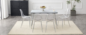 English Elm Table and Chair Set Marble Glass Top Six Transparent Seats Silver Legs Dining W1151S04649