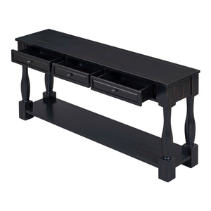English Elm Trexm Distressed Entryway Console Table Three Drawers Open Shelf Mediterranean Wood Espresso N715P372052B