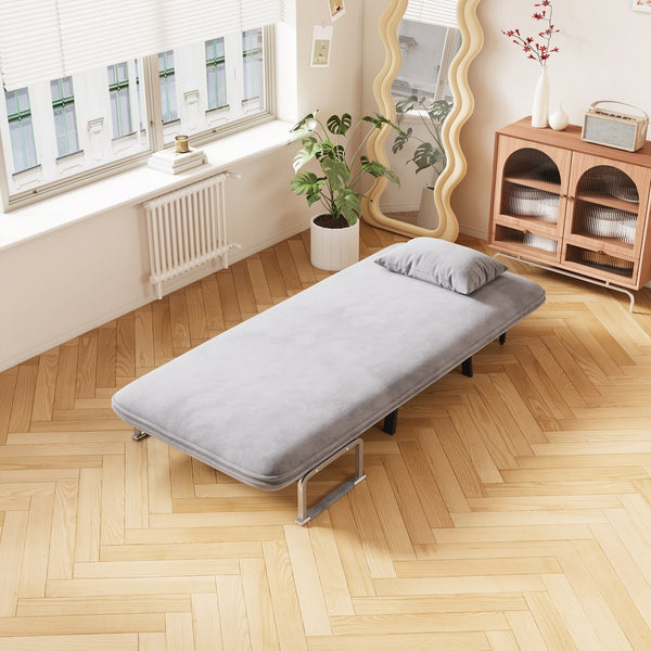 English Elm 31.5″ Convertible Chair Bed with Tri-Fold Design, Adjustable Backrest, Plush Pillow, Durable Frame for Home Comfort and Office Lounging Light Gray W1767P220576