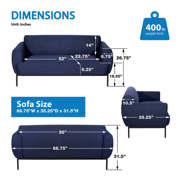 OSP Home Furnishings Delta Commercial Armchair with Sinuous Spring Seat and Black Metal Legs for Lobbies Sofa Navy DTL53-K062