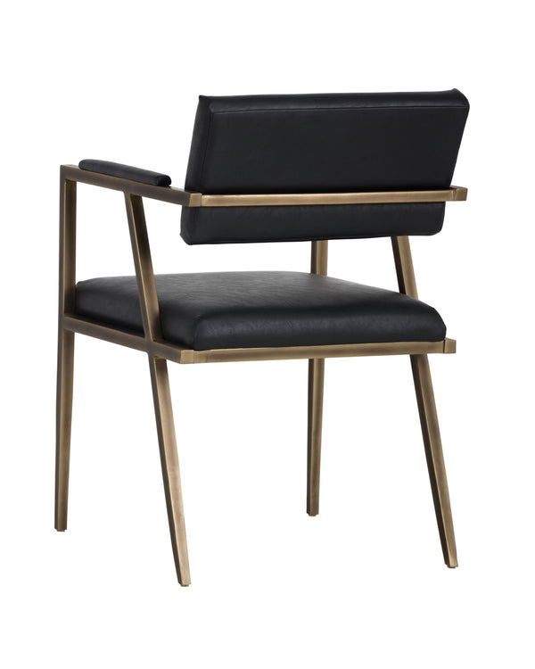 Sunpan Ventouz Dining Armchair - Industrial Mid-Century Modern Design with Rustic Bronze Steel Frame Vintage Black