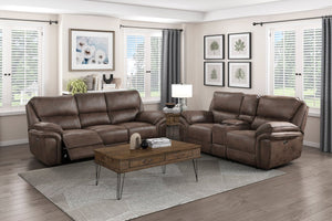 English Elm Plush Power Reclining Sofa Set Microfiber Upholstered Loveseat with Usb Charging Console Brown B011S01279