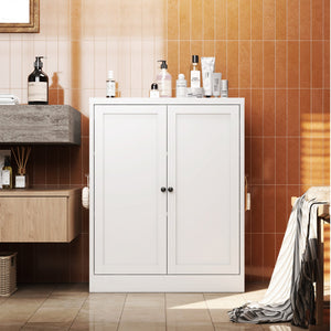 English Elm 34.6" White Metal Pantry Cabinet with Adjustable Shelves, Space-Saving Freestanding Kitchen Organizer for Apartments T2398P350191