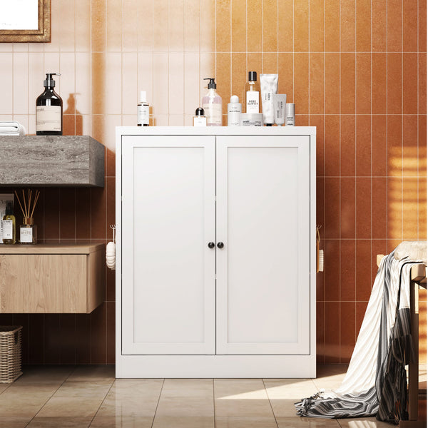 English Elm 34.6" White Metal Pantry Cabinet with Adjustable Shelves, Space-Saving Freestanding Kitchen Organizer for Apartments T2398P350191