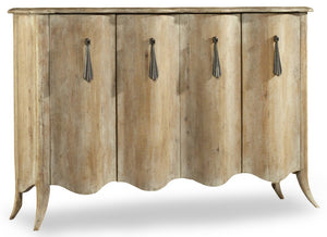 Hooker Furniture Melange Draped Credenza In Light Elm Veneer With Tassel Hardware, Cabriole Legs & Media-Ready Storage 638-85191