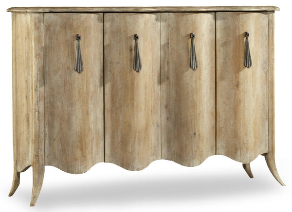 Hooker Furniture Melange Draped Credenza In Light Elm Veneer With Tassel Hardware, Cabriole Legs & Media-Ready Storage 638-85191