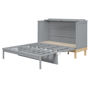 English Elm Queen Murphy Wall Bed Solid Pine Cabinet with Drawer Modern Space Saving Design Gray N708P243886E