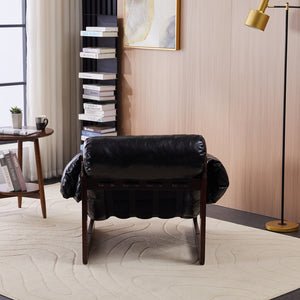 English Elm Medieval premium lounge chair with oil-waxed leather, removable cushion, mortise & tenon frame stability Antique Black W2989P328542