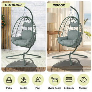 English Elm Egg Hanging Chair with Stand Pe Rattan Swing Seat Washable Cushion 350lb Capacity T5880P497439