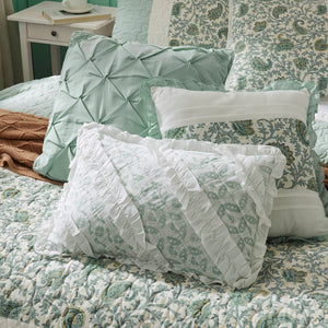 English Elm 6 Madison Park Dawn Cotton Percale Reversible Quilt Set with Paisley Pintuck, Lace Trim, Pillows, Full/Queen Aqua 17.72 L x 22.83 W x 8.66 H B035129022