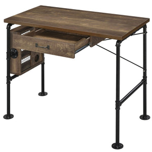 English Elm Weathered Oak And Black Writing Desk - Charming Home Office Furniture With Ample Storage Space B062P184540-GIGA