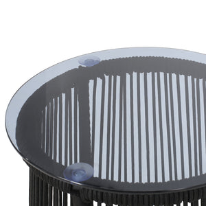 English Elm Christopher Knight Home® - MOONSTONE Modern Woven Rope Side Table with Tempered Glass Top, Black Iron Frame, Handcrafted Durable Chic 67842.00BLK