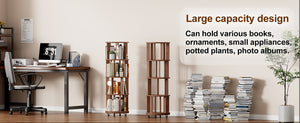 English Elm 100%solid Rubberwood Rotating Tower Bookcase with Locking Wheels 4 Tier Round Shelf W2987P337932
