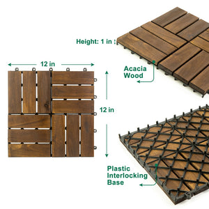 English Elm Acacia Wood Interlocking Deck Tiles Snap Together Patio Balcony Floor 30 Pack T3656P456176