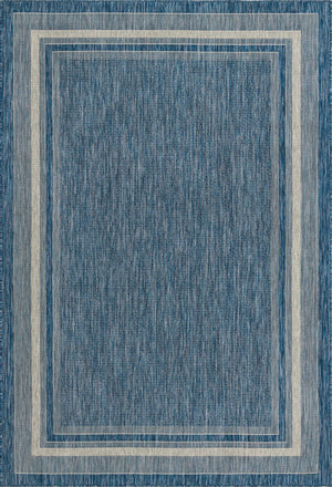 Unique Loom Outdoor Border Soft Border Machine Made Border Rug Blue, Ivory/Gray 6' 1" x 9' 0"