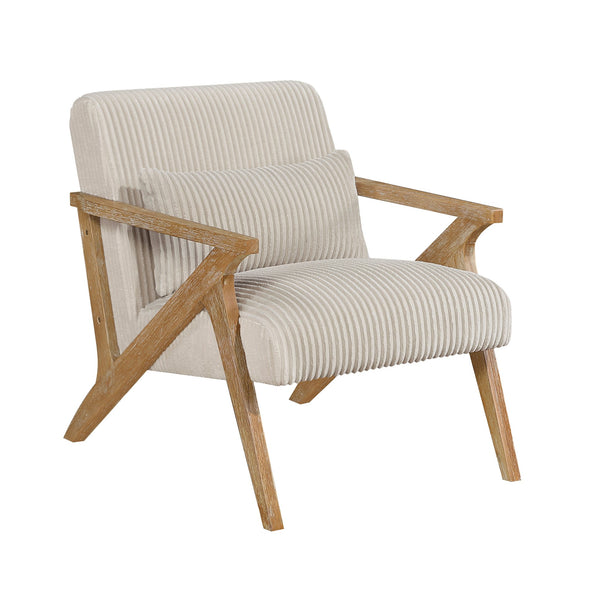 English Elm Upholstered Corduroy Accent Chair with Lumbar Pillow Rubberwood Frame Modern Sitting Room Beige B011P455639