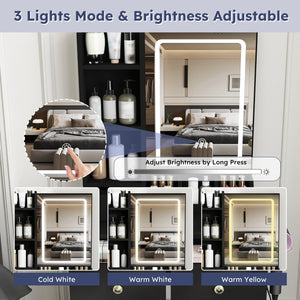 English Elm Modern Vanity Desk with Led Mirror 3 Drawers Built-in Outlet and Matching Chair Black W509P465833