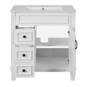 English Elm 30" French-Inspired Bathroom Vanity With Ceramic Sink & Dual Drawers - Elegant Storage Solution! N710P323328K