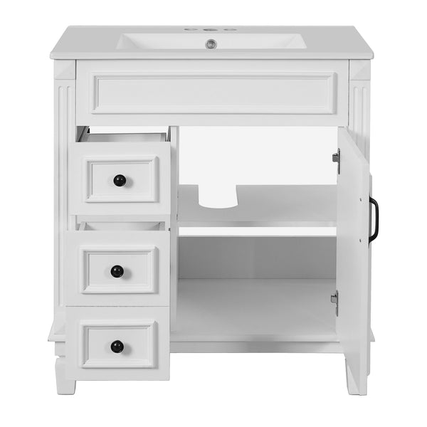 English Elm 30" French-Inspired Bathroom Vanity With Ceramic Sink & Dual Drawers - Elegant Storage Solution! N710P323328K
