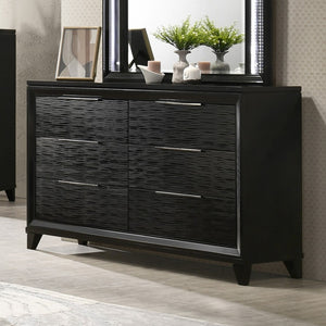 English Elm 1pc Mid-century Matte Six-drawer Solid Wood Dresser with Tapered Legs for Bedroom Black B2741P486340