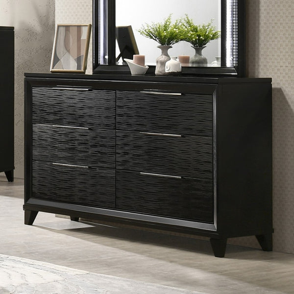 English Elm 1pc Mid-century Matte Six-drawer Solid Wood Dresser with Tapered Legs for Bedroom Black B2741P486340