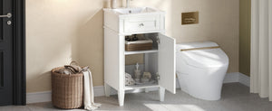 English Elm 18-inch French Style Freestanding Bathroom Vanity with Ceramic Sink Soft Close Storage White N710P411340K