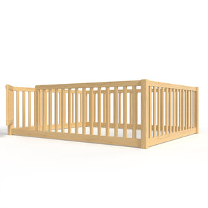 English Elm Twin Floor Bed Pine Wood Frame with Guardrails and Door for Safe Toddler Sleep Natural W1580P417671