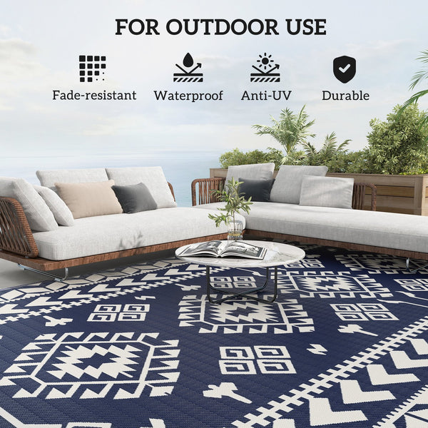 English Elm Outsunny Reversible Polypropylene Outdoor Rug Waterproof Patio Camping Mat with Carry Bag Blue W2225P485546