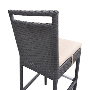English Elm Luvien Outdoor Wicker Barstool Brown with Tall Back, Aluminum Frame, Water‑Resistant Beige Cushion B2736P268523