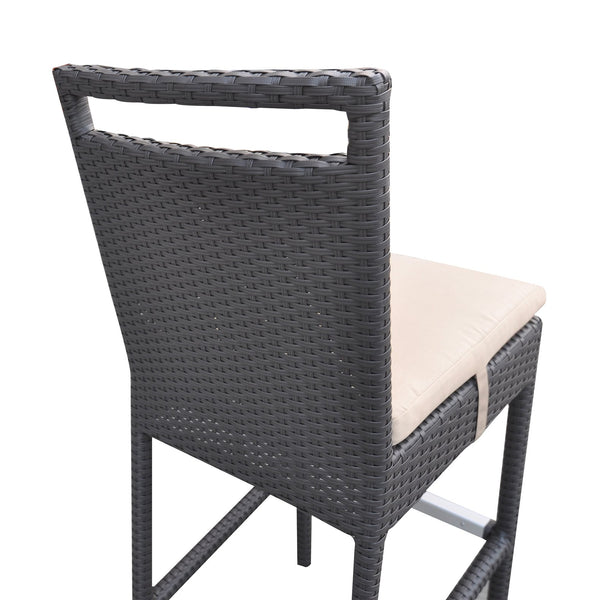 English Elm Luvien Outdoor Wicker Barstool Brown with Tall Back, Aluminum Frame, Water‑Resistant Beige Cushion B2736P268523