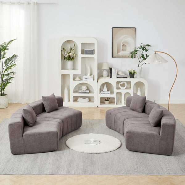 English Elm Chenille Semi Circular Modular Sectional Sofa with Sculptural Curved Silhouette and Four Pillows W834S00616