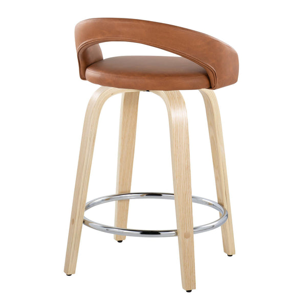English Elm Fixed-height Swivel Counterstools Faux Leather Seat Wood Legs Chrome Footrest Set B202S01756