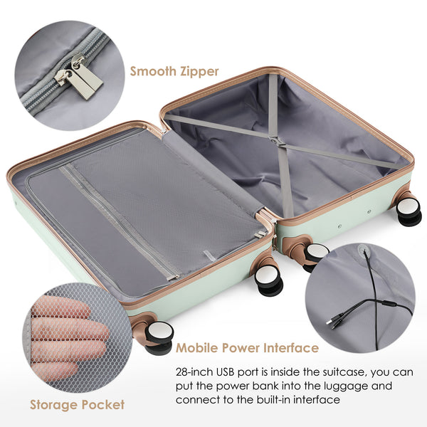 English Elm Luggage Set 3 Piece Abs Hard Shell Spinner Carry on with Usb Port and Cup Holder N726P187632B