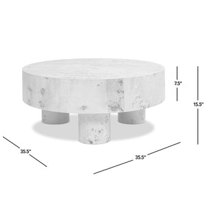 English Elm Jennifer Taylor Home - Nebula Round 35.5" Burl Wood Coffee Table with Pillar Legs — Warm Natural Brown, Stable Elegance B2719P405639
